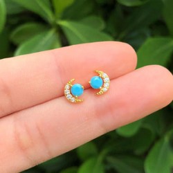 Aretes Luna Turquesa Chapa de Oro AZ115