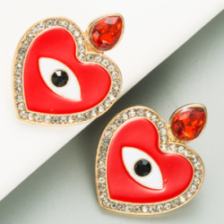 Aretes Ojo Corazon Rojo   1X6