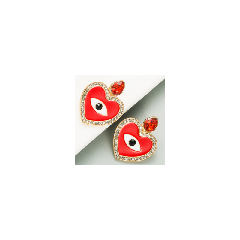 Aretes Ojo Corazon Rojo   1X6