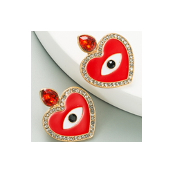 Aretes Ojo Corazon Rojo   1X6