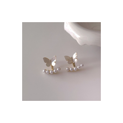 Aretes Mariposa y Perlitas Chapa de Oro 1M6