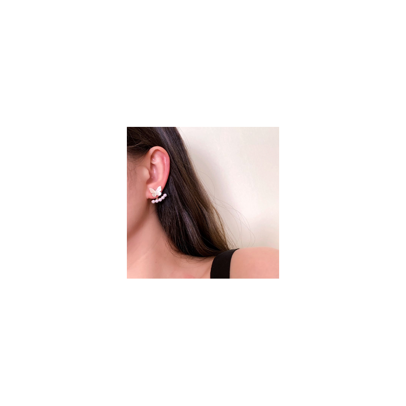 Aretes Mariposa y Perlitas Chapa de Oro 1M6