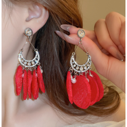 Aretes Petalos Elegantes Rojo  2i7