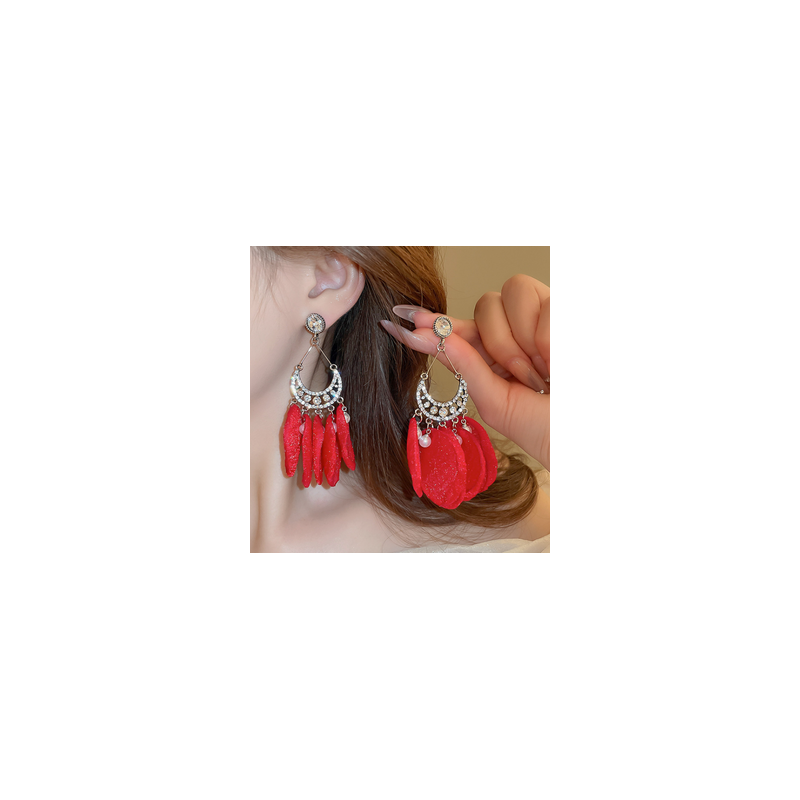 Aretes Petalos Elegantes Rojo  2i7