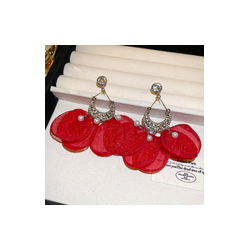 Aretes Petalos Elegantes Rojo  2i7