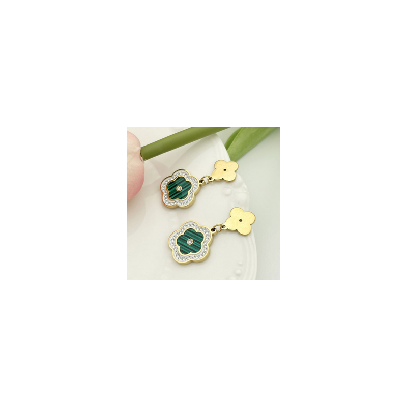Aretes Trebol Dorado.Verde Acero Inox  1X5