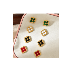 Aretes Trebol Rojo Acero Inox  1L2