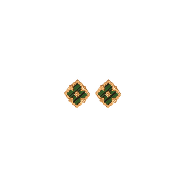 Aretes Trebol Verde Acero Inox 1S3