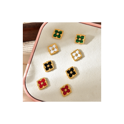 Aretes Trebol Verde Acero Inox 1S3