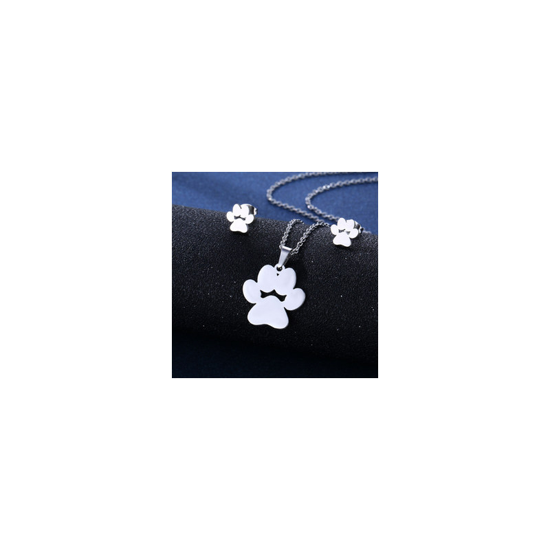 Aretes y Collar Plateado  Puppy  1L4