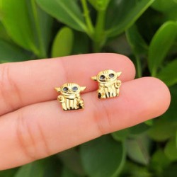 Aretes Yoda Chapa de Oro 18K Az114