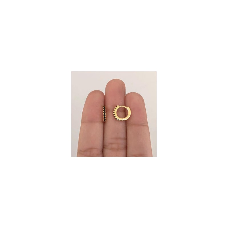 Aretes Zirconia Negro Chapa de Oro 18K Az163
