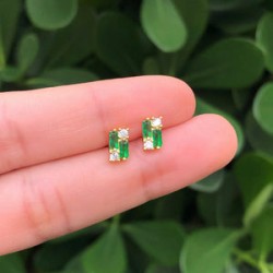 Aretes Zirconia Verde Chapa de Oro AZ141