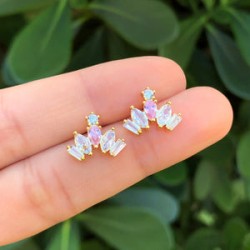 Aretes Zirconias Chapa de  Oro AZ37