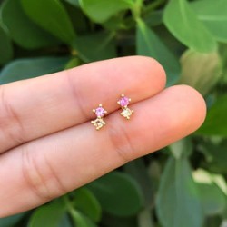 Aretes Zirconias Magenta Chapa de Oro AZ210