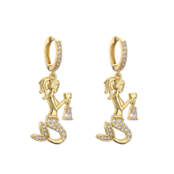 Aretes Sirena Zirconia Chapa de Oro  C610