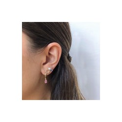 Aretes Rosa Chapa de Oro 14K Az62