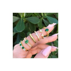 Anillo Corazones Verde Ajustable Chapa de Oro Az222