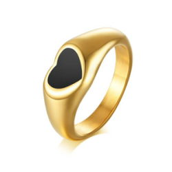 Anillo Dorado Corazon Negro Acero Inox