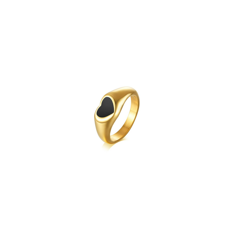 Anillo Dorado Corazon Negro Acero Inox