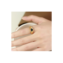 Anillo Dorado Corazon Negro Acero Inox