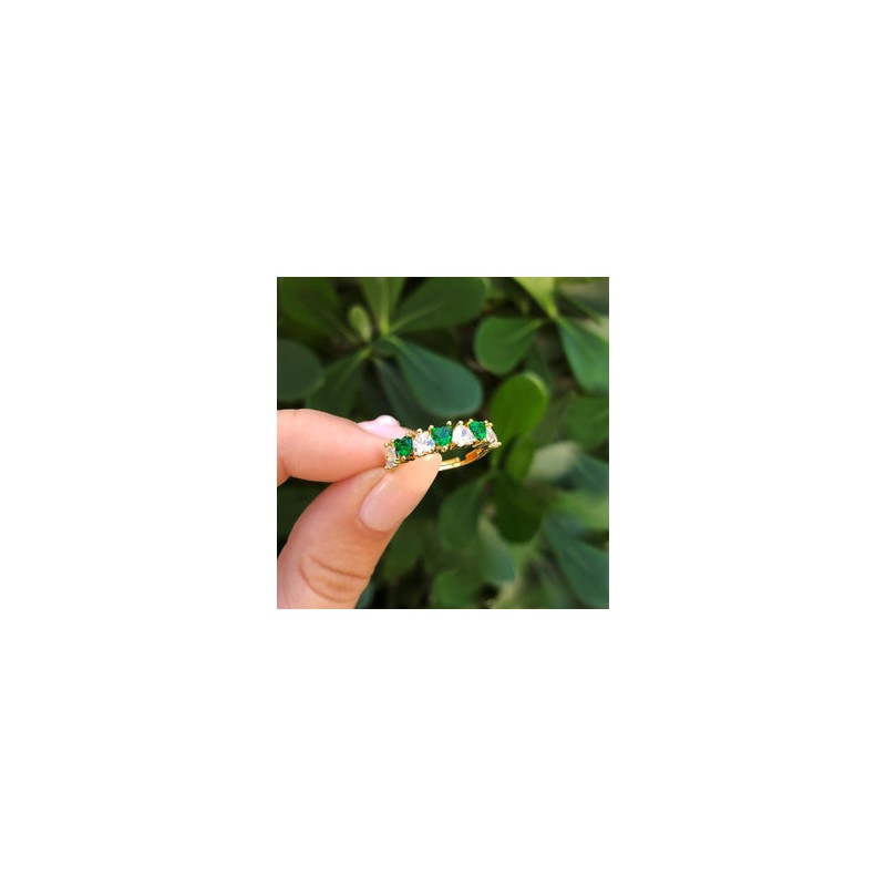 Anillo Corazones Verde Ajustable Chapa de Oro Az222