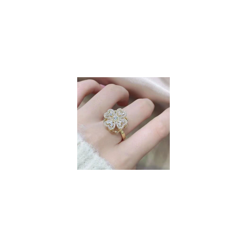 Anillo Flor Gira Ajustable Chapa de Oro 2Y4