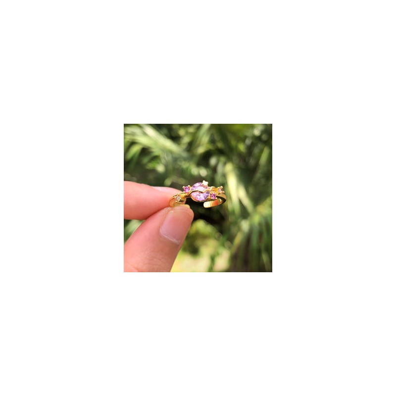 Anillo Zirconia Rosa Chapa de Oro AZ203