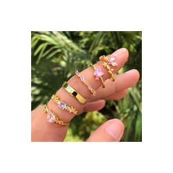 Anillo Zirconia Rosa Chapa de Oro AZ203