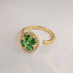 Anillo Gira Verde Chapa de Oro 2X1