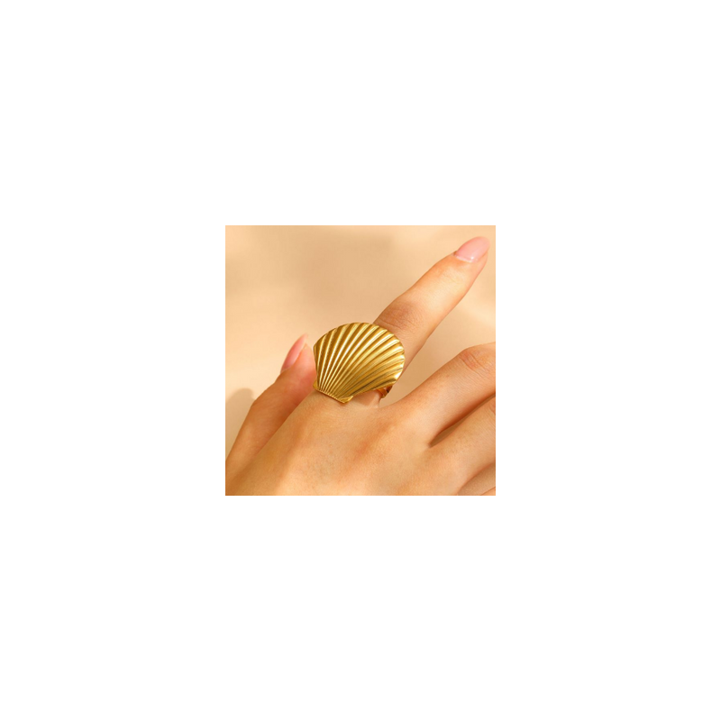 Anillo Gran Concha Dorada Acero Inoxidable    1i1