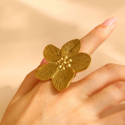 Anillo Gran Flor Dorada  Acero Inoxidable   1D5