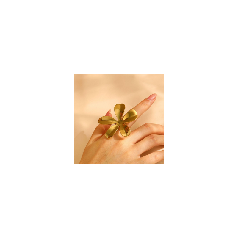 Anillo Gran Flor Dorada  Acero Inoxidable   2B6