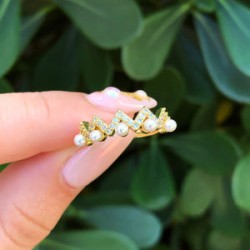 Anillo Perlas Ajustable Chapa de Oro AZ236