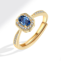 Anillo Piedra Azul Chapa de Oro   C637