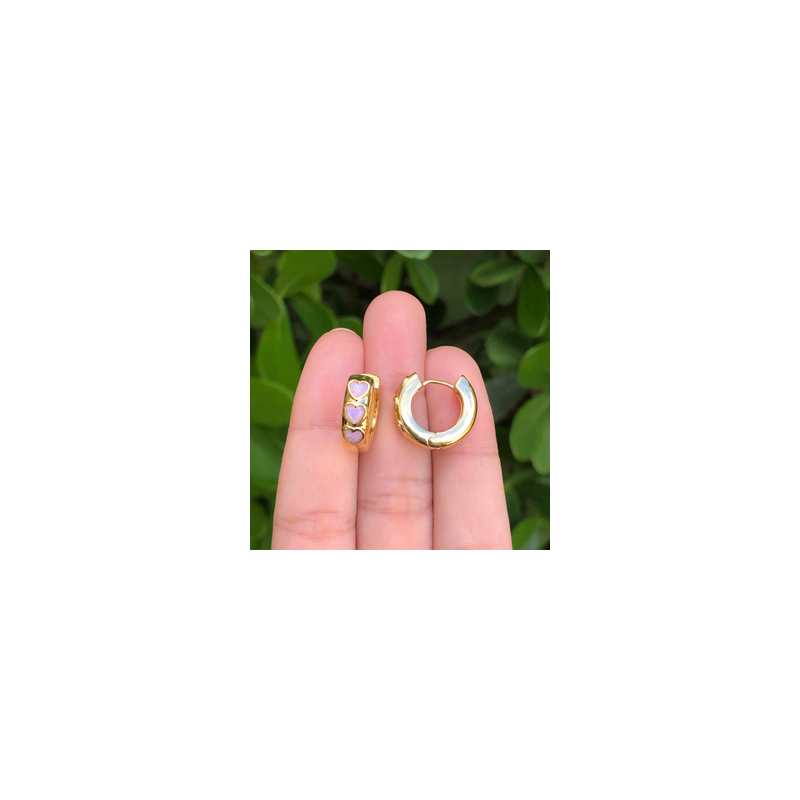 Aretes Arracada Corazon Rosa Chapa de Oro AZ170