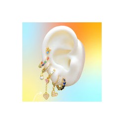 Aretes Arracada Corazones Magenta Chapa de Oro AZ216