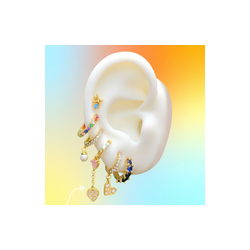 Aretes Arracada Corazones Rosa Chapa de Oro Az176