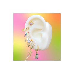 Aretes Arracada Cruz Zirconias Chapa de Oro Az116