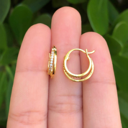 Aretes Arracada Doble Chapa de Oro Az173