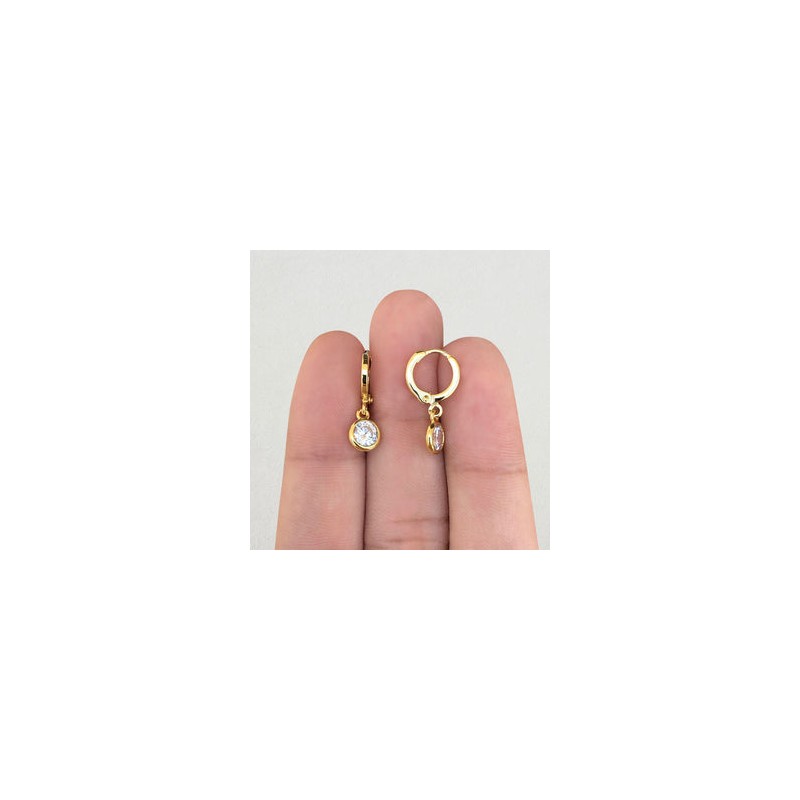Aretes Arracada Brillante  Chapa de Oro Az279