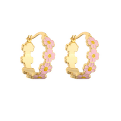 Aretes Arracada Flor Rosa Chapa de Oro  R6