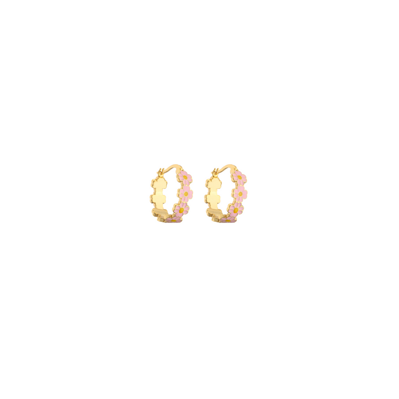 Aretes Arracada Flor Rosa Chapa de Oro  R6