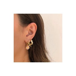 Aretes Arracada Flor Rosa Chapa de Oro  R6