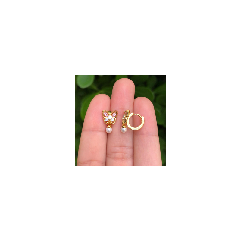 Aretes Arracada Mariposa Chapa de Oro Az188