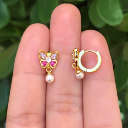 Aretes Arracada Mariposa Chapa de Oro Az190