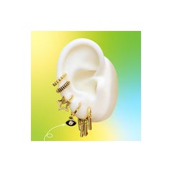 Aretes Arracada Ojo Negro Chapa de Oro AZ55