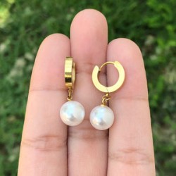 Aretes Arracada Perla Acero Inoxidable 2D1