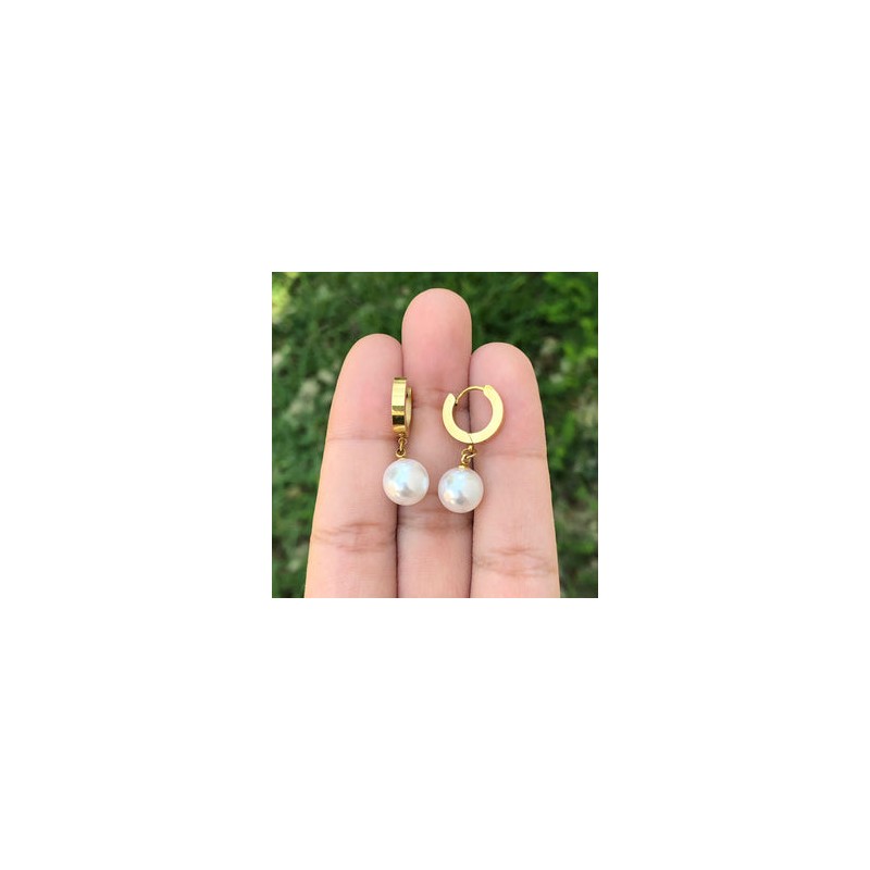 Aretes Arracada Perla Acero Inoxidable 2D1