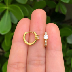 Aretes Arracada Piedra Blanca Chapa de Oro Az96